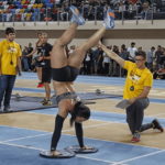 Female Crossfitter handstand-walks