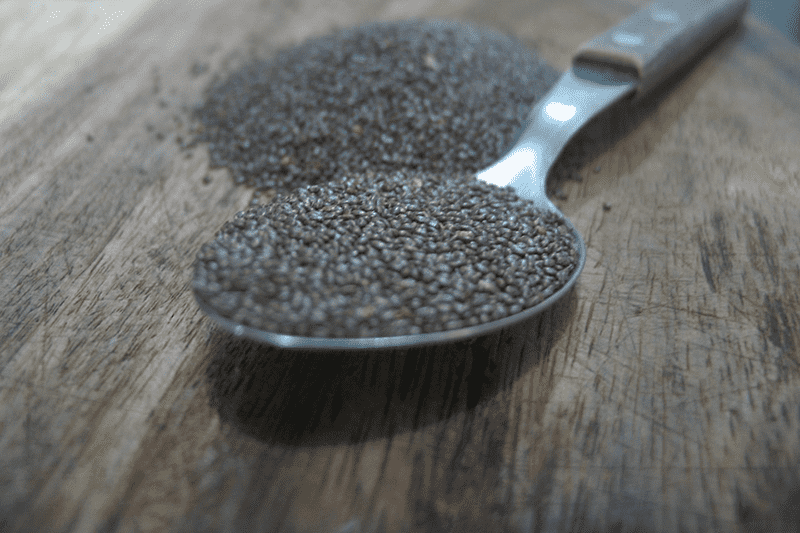Chia seeds superfoods on spoon healthier foods