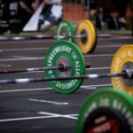 olympic weightlifting barbells on floor