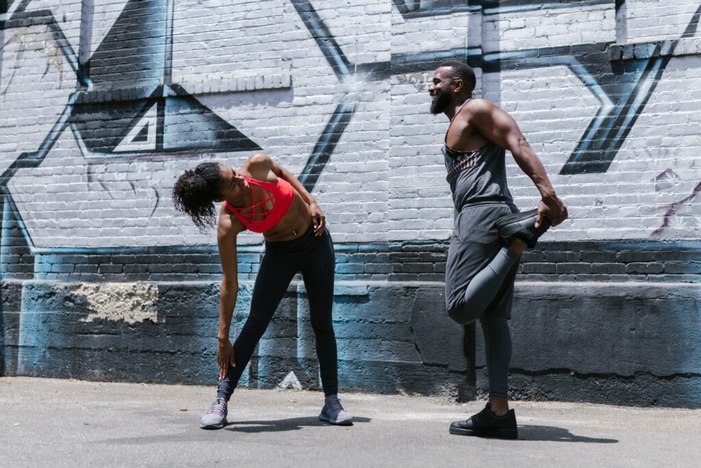 athletes stretching