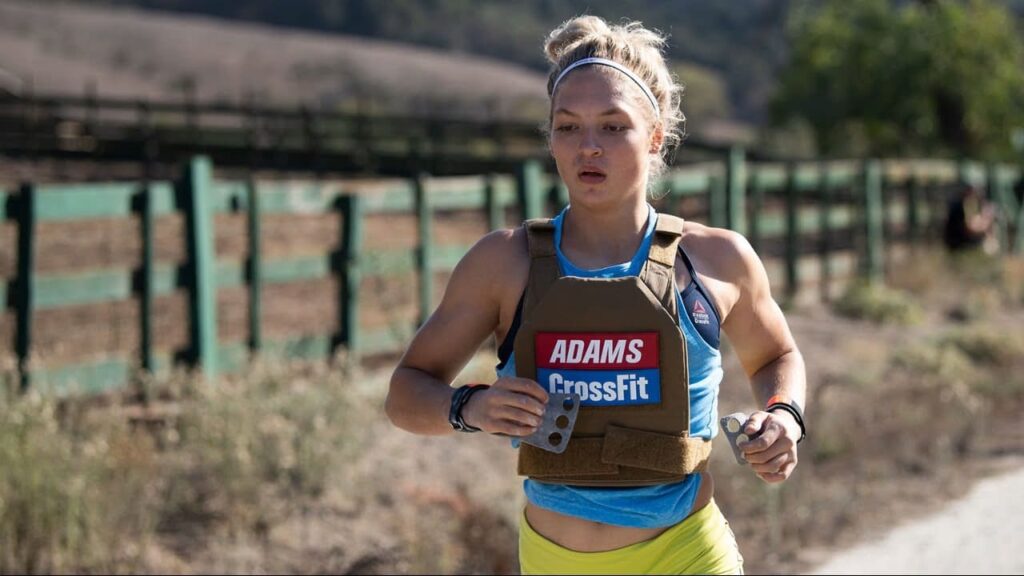 haley adams breathes heavy while running with weight vest