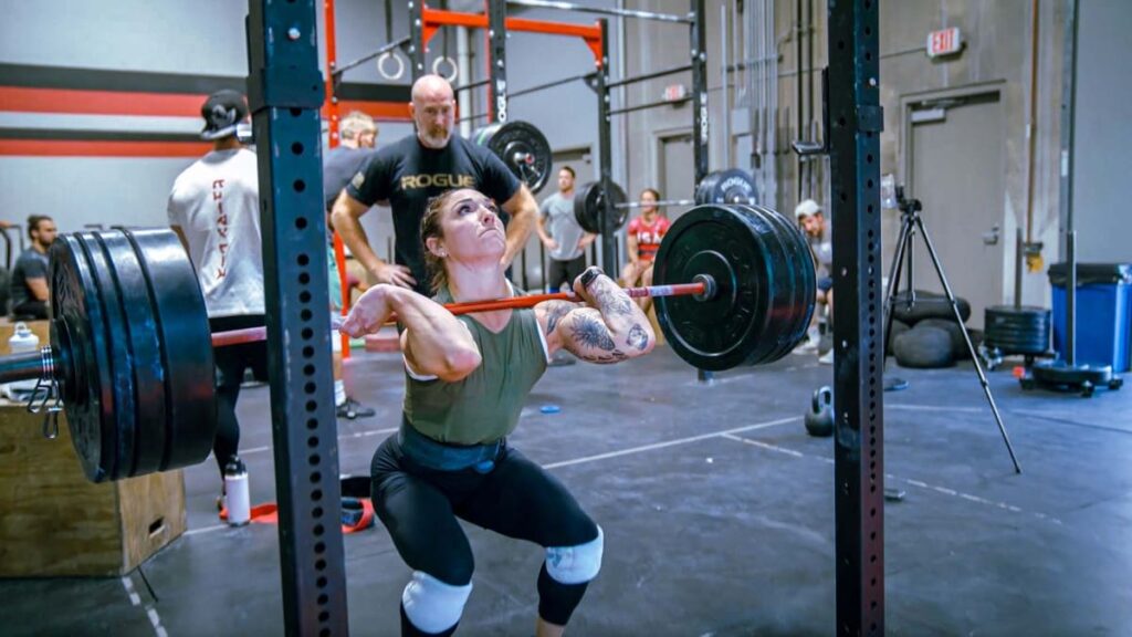 Bethany Shadburne performs a heavy front squat