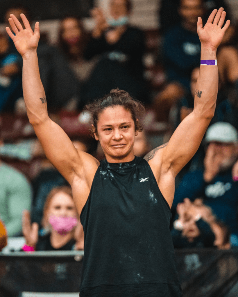 michelle merand celebrates after qualifying for the 2022 crossfit games
