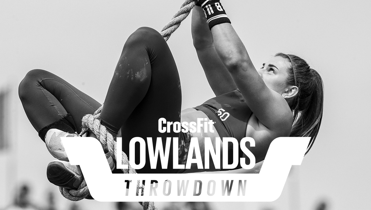 athlete behind lowlands Throwdown crossfit semifinal logo