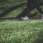 Woman walking on the grass
